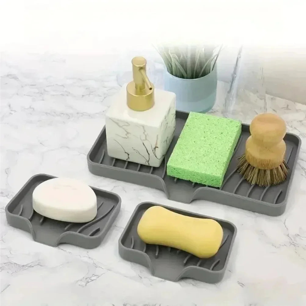 Silicone Sink Tray Soap Sponge Holder Kitchen Organizer