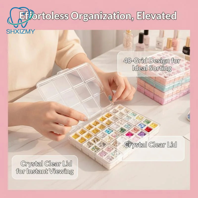 48-Grid Clear Nail Art Storage Box – Adjustable Organizer