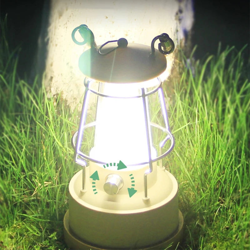 Retro Rechargeable LED Camping Lantern – Stepless Dimming