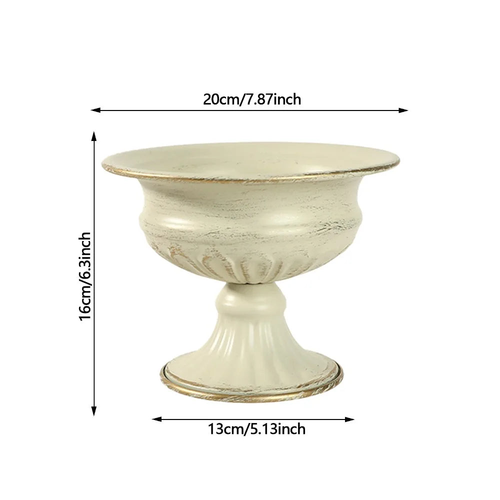 Vintage White Metal Urn Vase | Tabletop Floral Decor