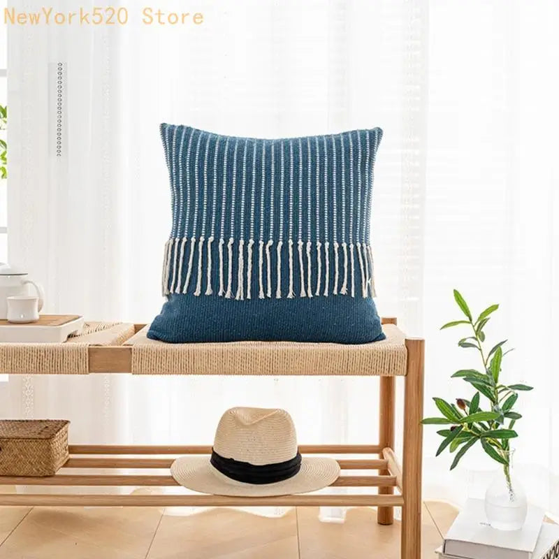 Boho Morocco Tufted Pillow Cover Woven Knit Fringe Tassel