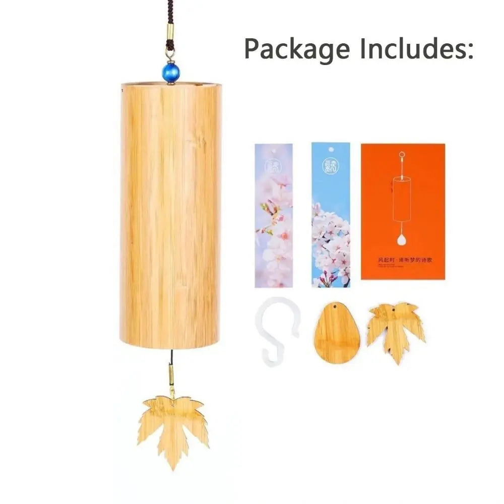 Natural Bamboo Wind Chimes – Maple Leaf Pendant Home Décor