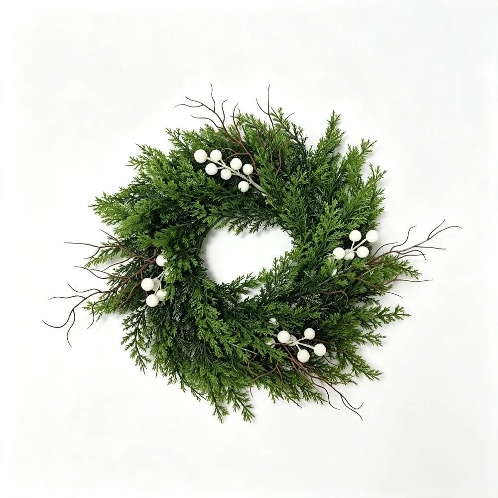 Green Artificial Christmas Wreath – Eucalyptus & Poinsettia 40cm