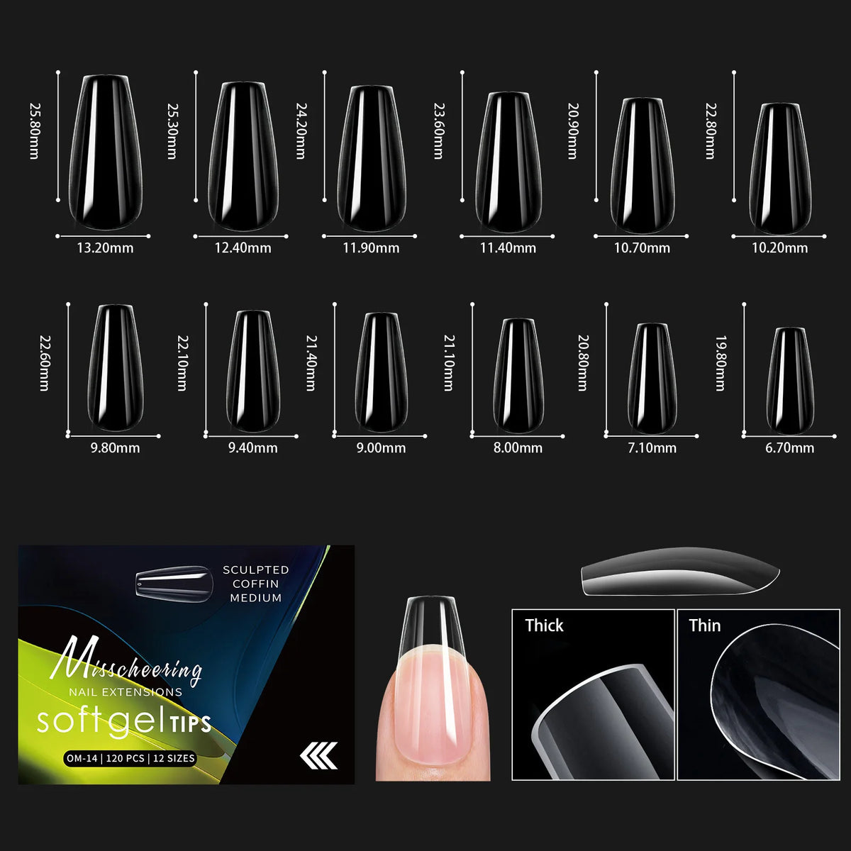 120pcs Clear Soft Gel Nail Tips – 14 Arch Styles Full Cover