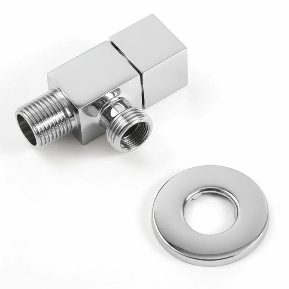 Solid Brass G1/2" Angle Valve – Square Design Silver & Black