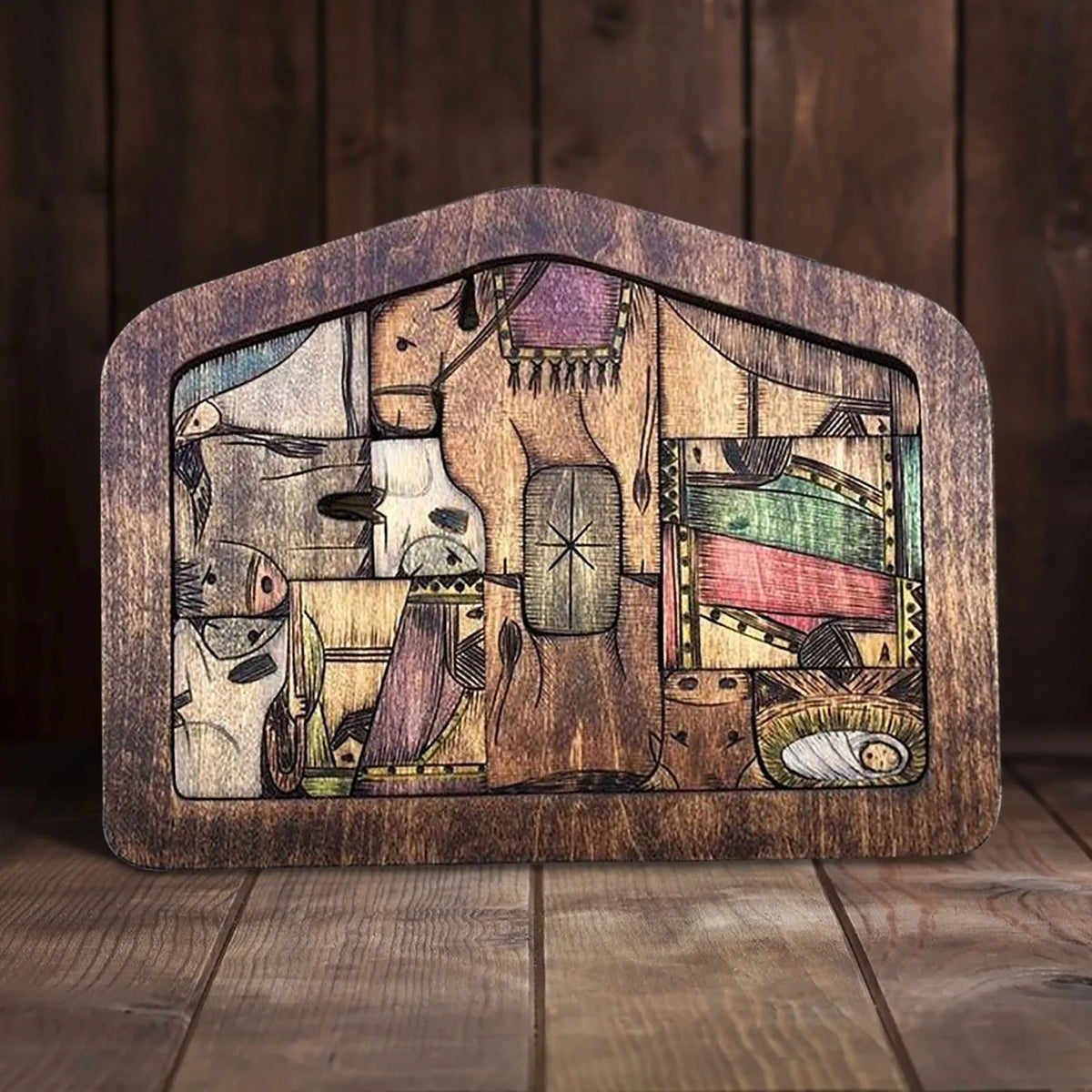 Wood Burned Nativity Set Jigsaw Puzzle – Desk Figurines
