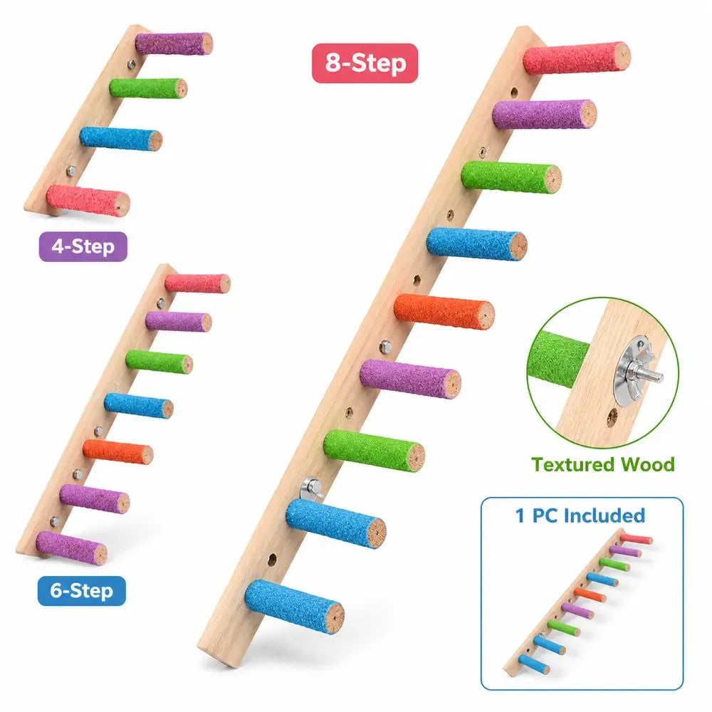 Colorful Wooden Bird Ladder 4/6/8 Rung Parrot Climbing Perch