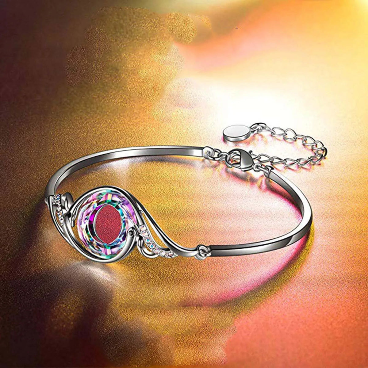 Iridescent Openwork Bracelet Silver Tone Adjustable Chain Women