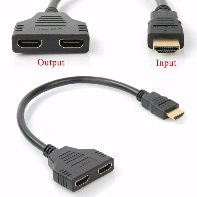 HDMI Splitter Cable 1 In 2 Out 1080p – Gold-Plated Black