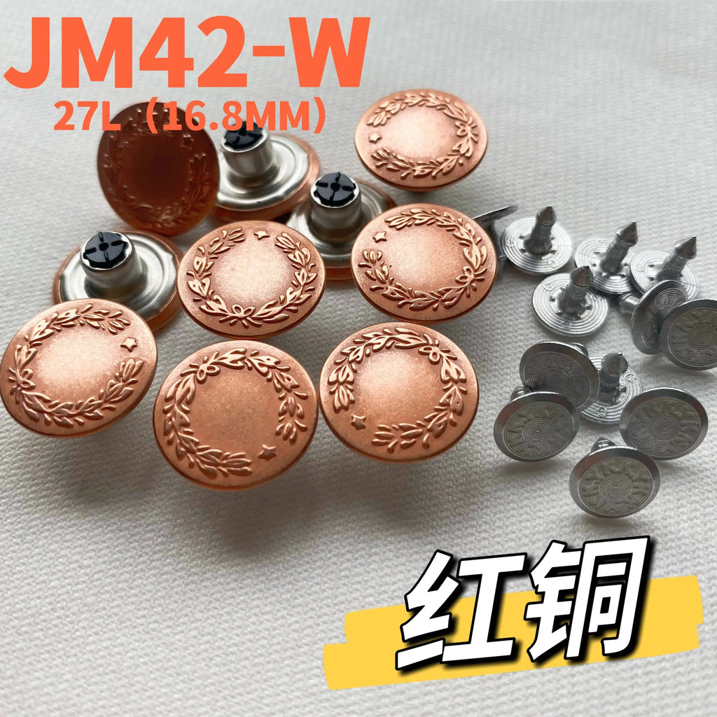 YKK JM42 Nickel-Free Metal Denim Buttons – Copper Wheat Ear Design