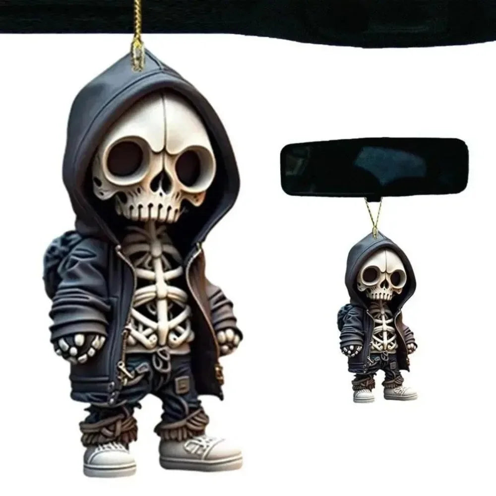 Acrylic Skeleton Car Mirror Dangle – Halloween Swing Pendant