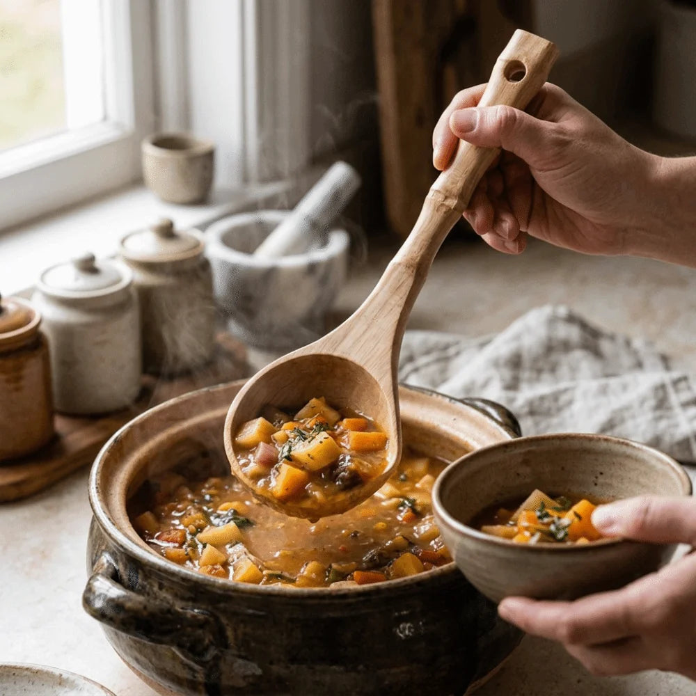 Solid Wood Bamboo Joint Porridge Scoop & Cooking Spoon