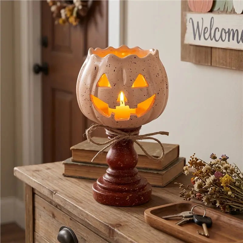 Rustic White Pumpkin Tealight Candle Holder | Farmhouse Fall Decor