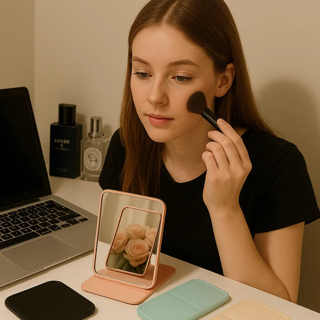 Foldable PU Leather Compact Makeup Mirror – Portable Pocket