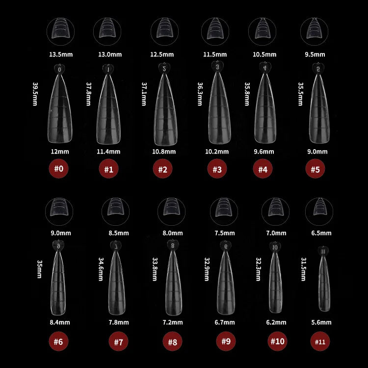 120pcs Clear Nail Tips – Coffin Almond Stiletto Full Cover Set