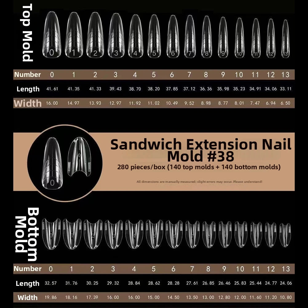 Sandwich Nail Dual Forms – Multi-Size Acrylic Molds for Extensions