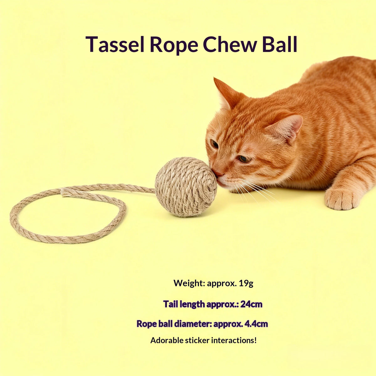 Natural Fiber Cat Toy Ball with Rattle Sound & Rope Tail – VIBE
