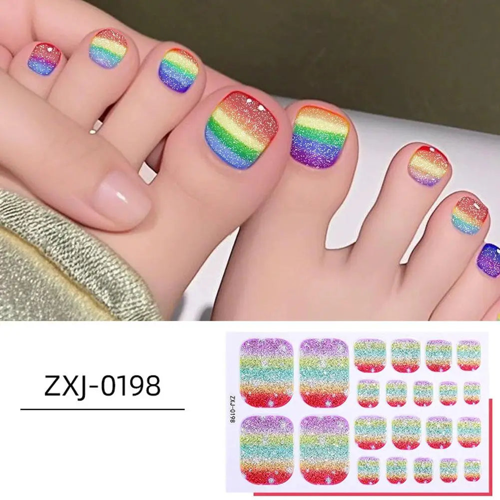 Rainbow Glitter Toenail Stickers – Full Cover Waterproof Wraps