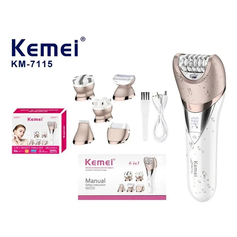 Kemei 6-in-1 Women's Epilator & Body Shaver Set KM-7115