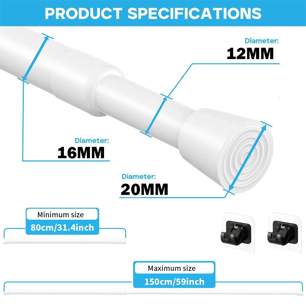 Tension Rod 40–150cm No-Drill Extendable Spring Curtain Pole