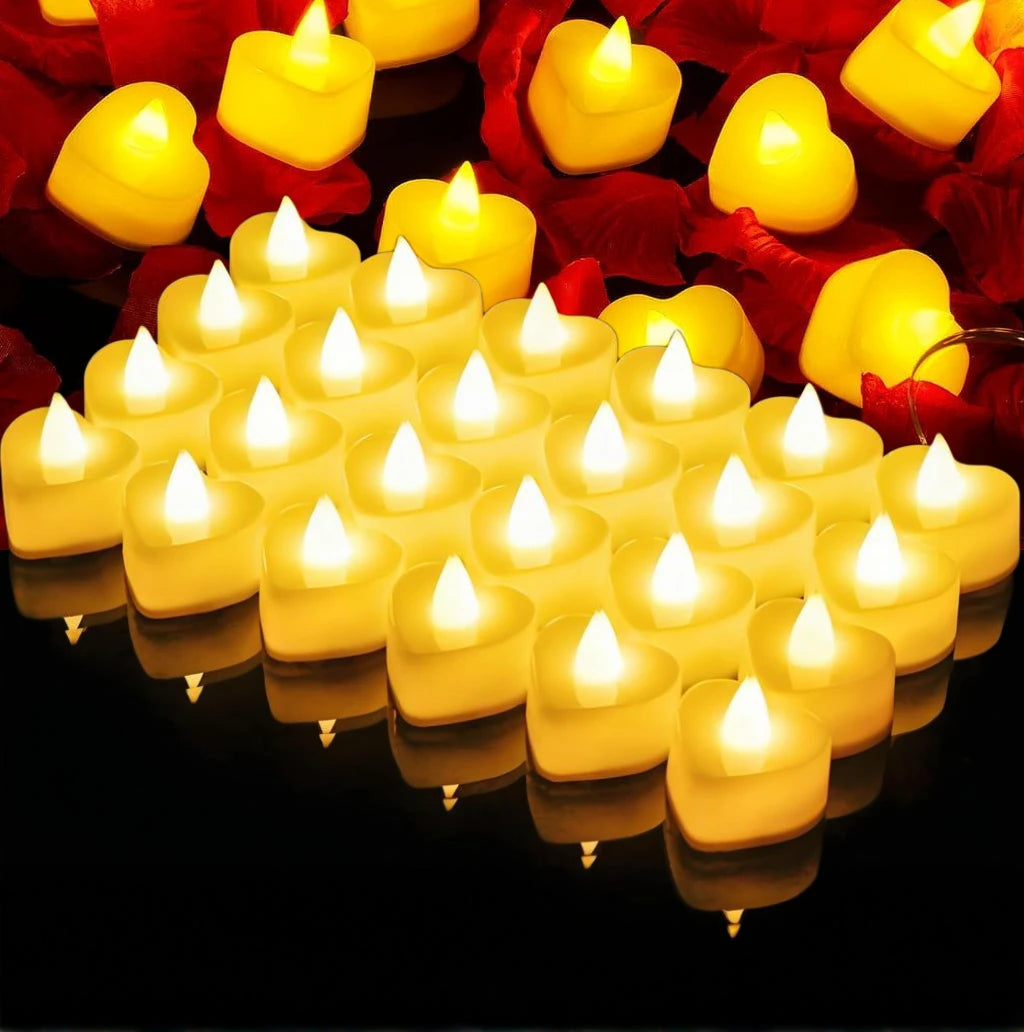 Heart Shape Flameless LED Tea Light Candles – 24/48 Pack