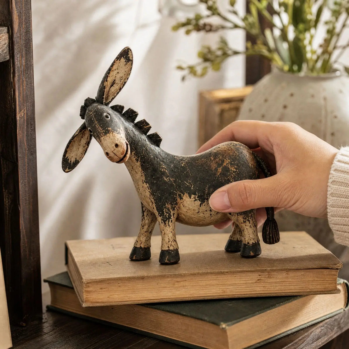 Rustic Donkey Figurine – Farmhouse Tabletop Decor Ornament