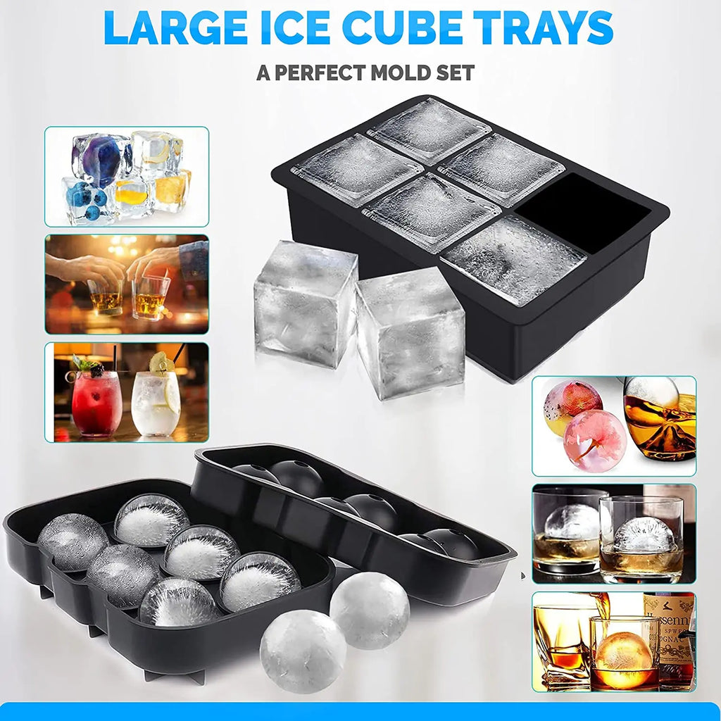 BPA Free Silicone Ice Ball & Cube Molds Set with Funnel
