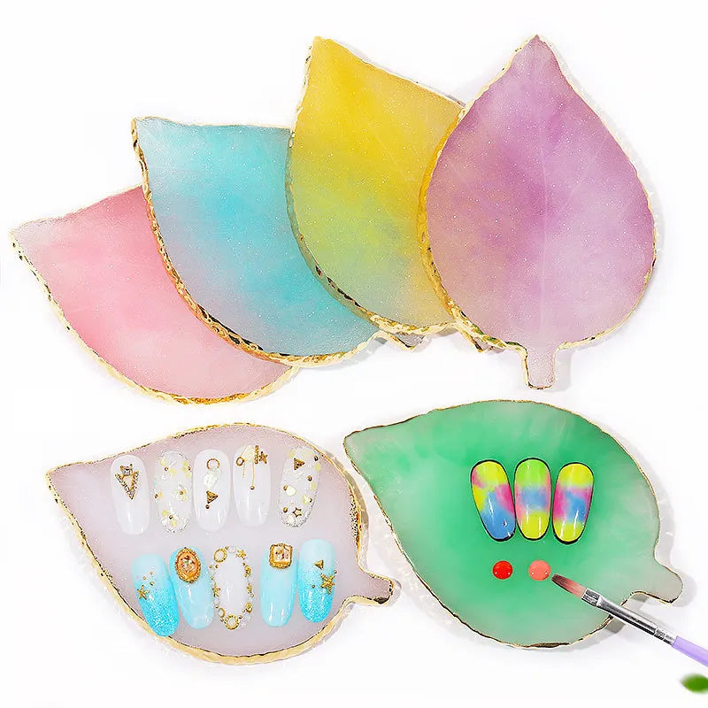 Resin Nail Art Mixing Palette Gold Edge Agate Style Multi Shape