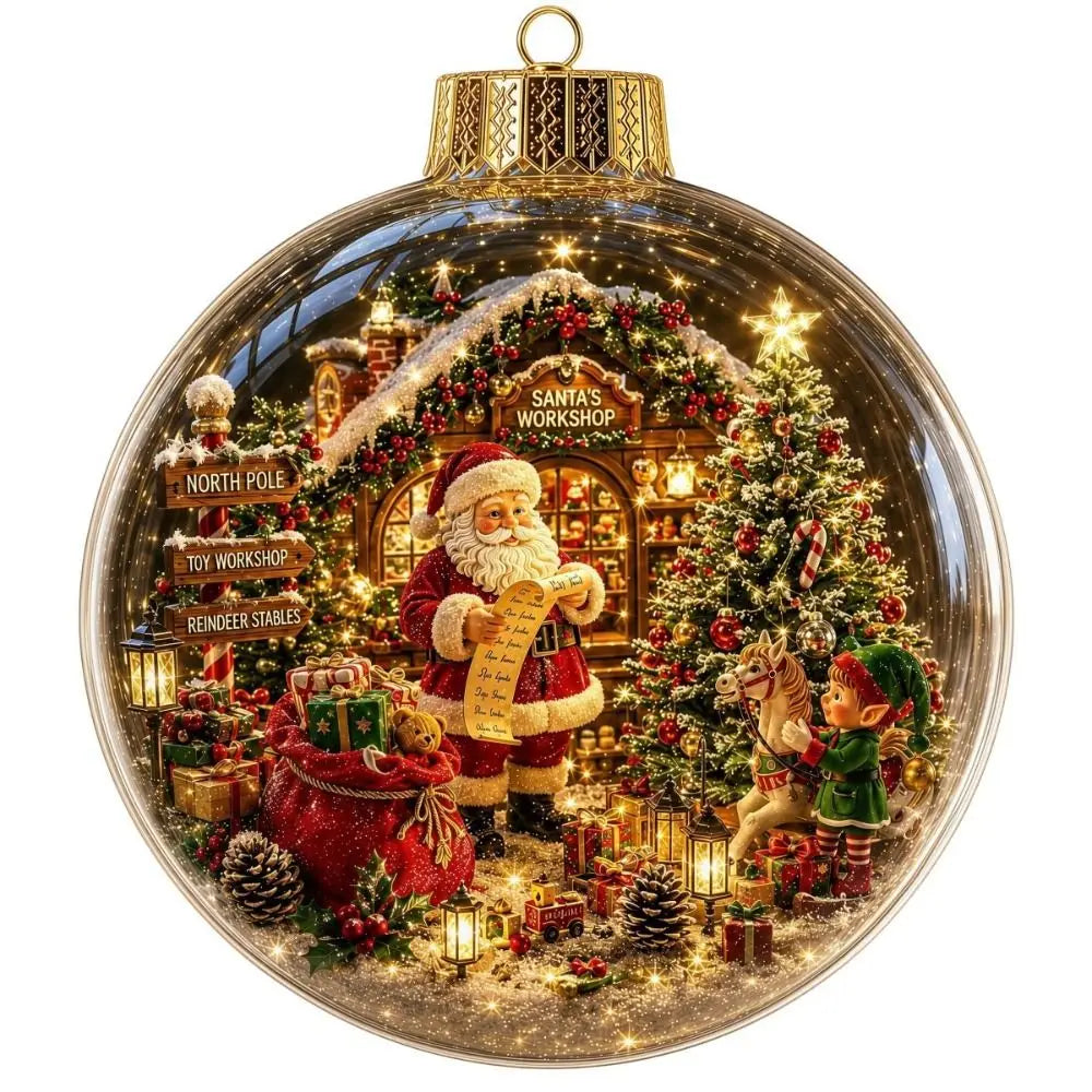 Light-Up Acrylic Christmas Ball Ornament – Santa Claus