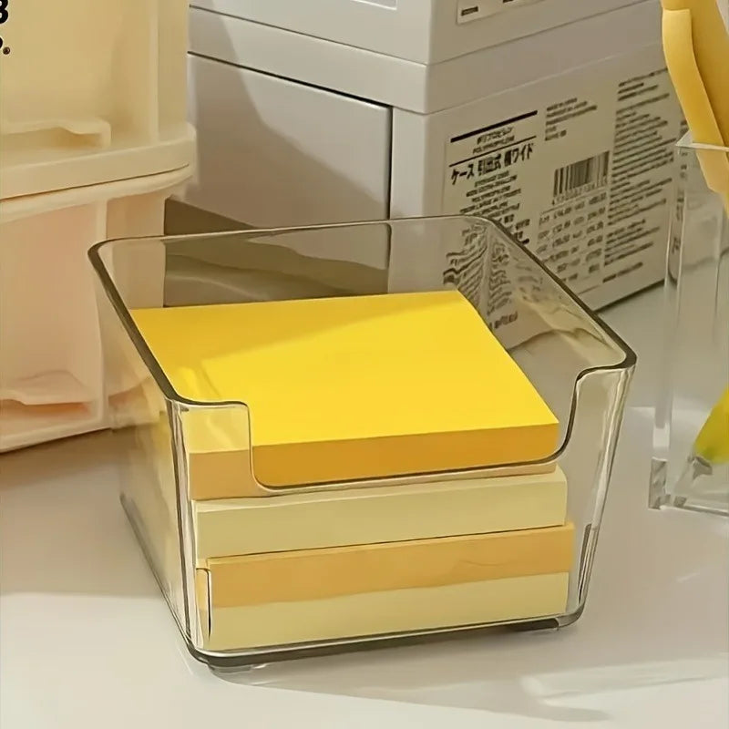 Transparent Notepad Storage Box – Desktop Memo Organizer