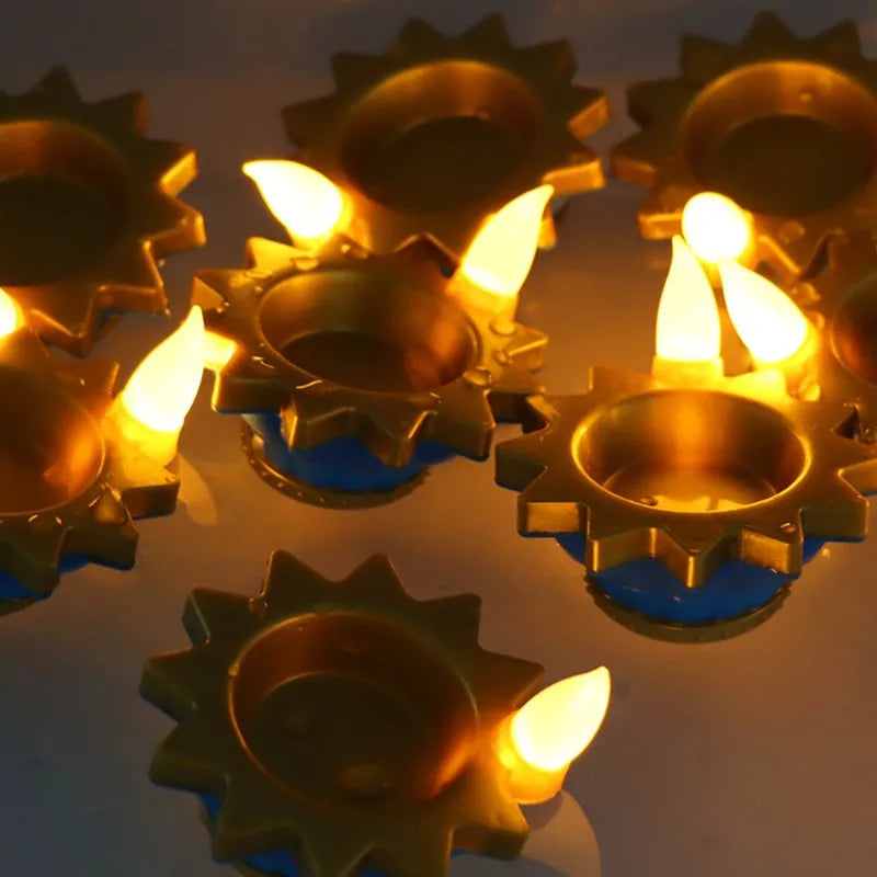 12-Pack Waterproof LED Floating Diya Candles – Indian Decor