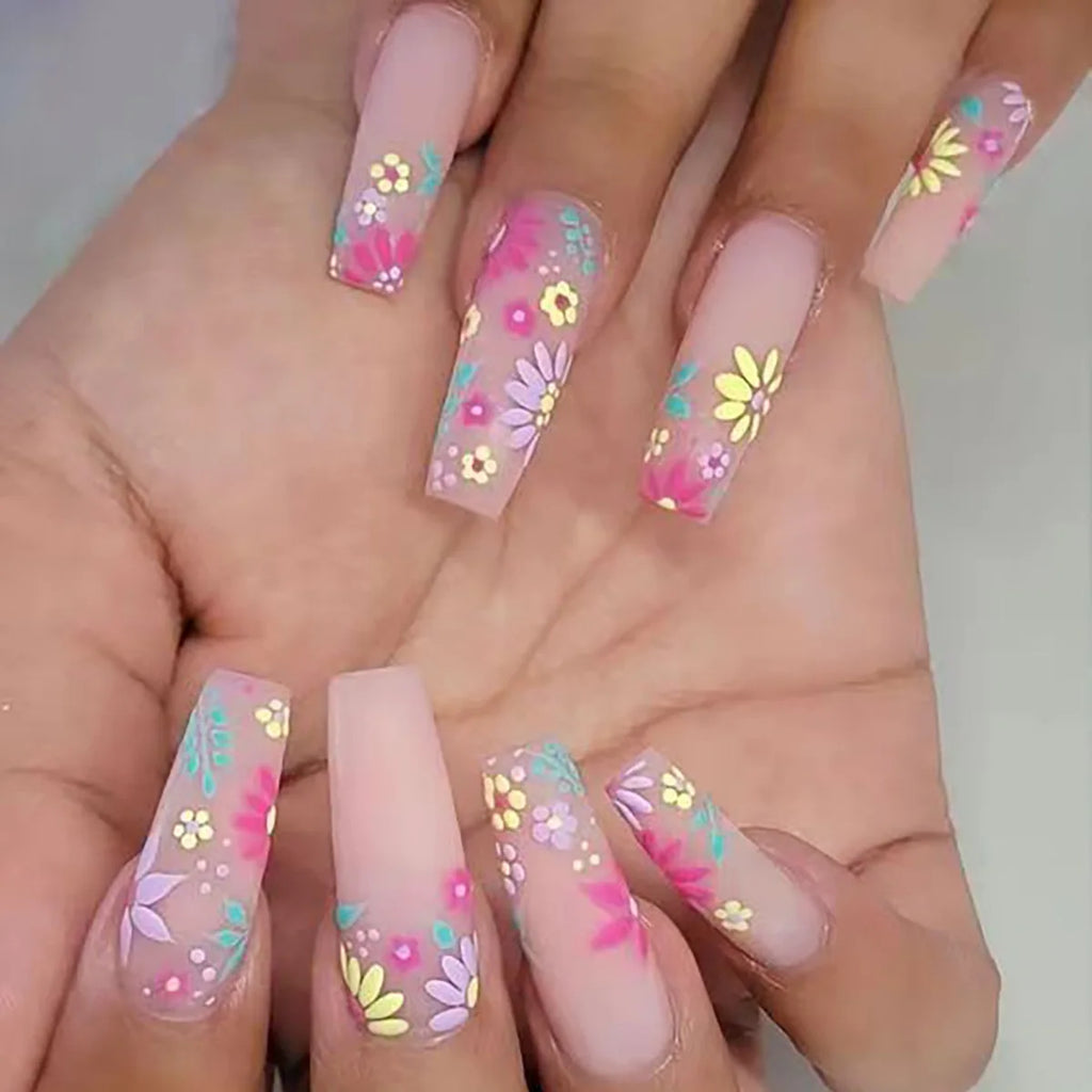 24Pcs Press On Nails with Glue – Long Acrylic False Nail Tips