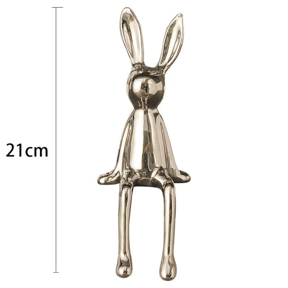 Ceramic Rabbit Ornament – Silver, White & Gold Home Décor