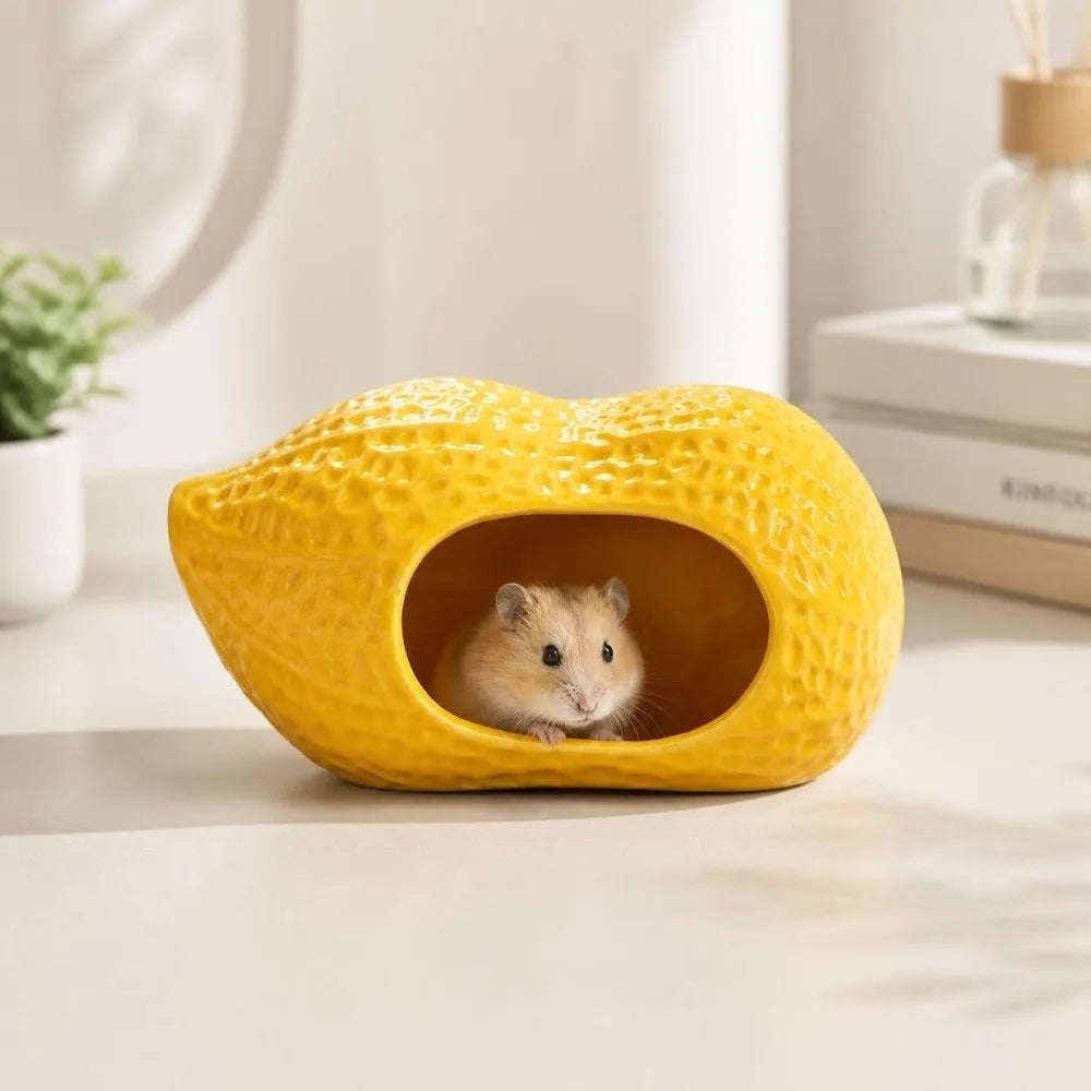 Yellow Ceramic Hamster Hiding House – Peanut & Corn Shape