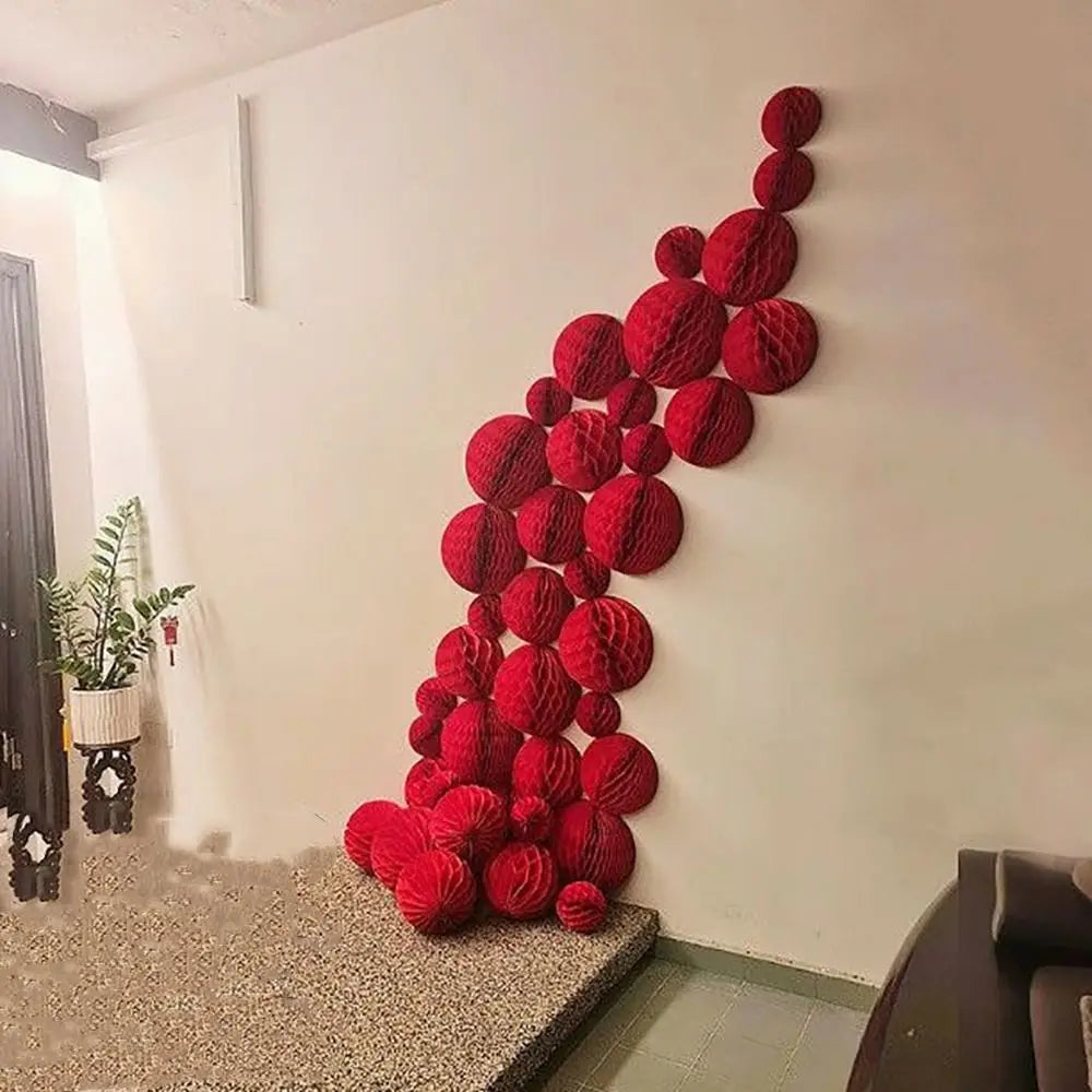 Red Honeycomb Tissue Paper Lantern Balls – Party & Wedding Decor
