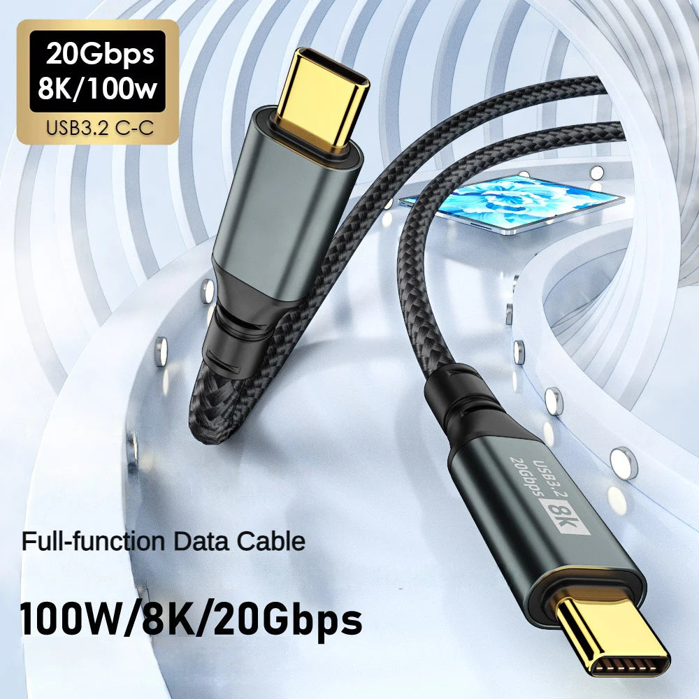 USB 3.2 100W USB-C Cable – 8K HD, 20Gbps Fast Charging