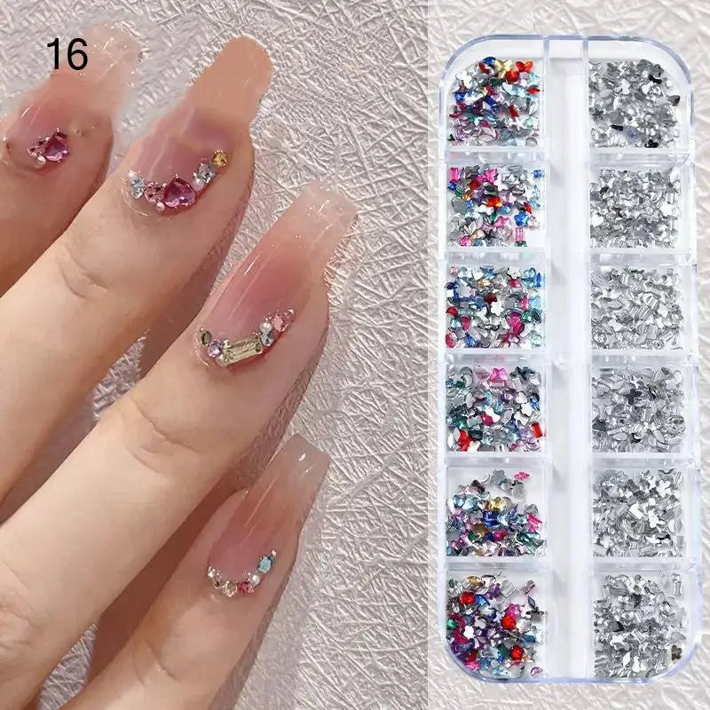12-Grid 3D Flatback Nail Rhinestones – Crystal Diamond Nail Art