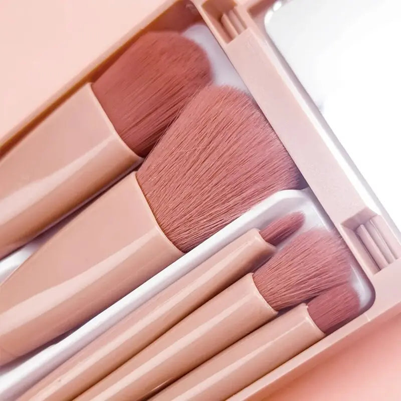 5-Piece Travel Makeup Brush Set with Built-In Mirror Case