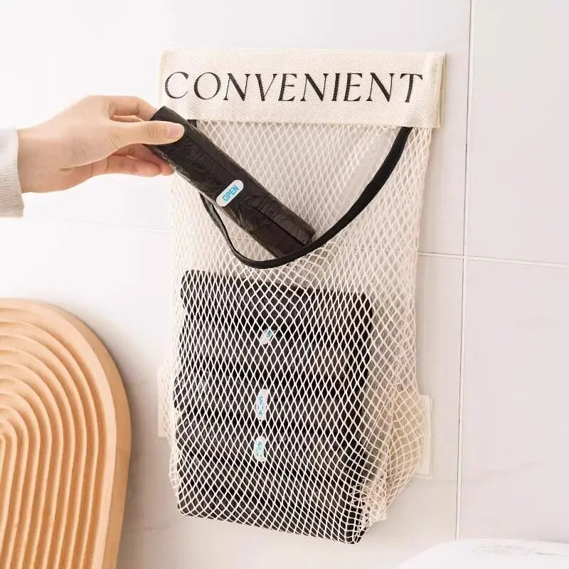 Wall Mount Mesh Bag Organizer – Adhesive Kitchen Bag Dispenser
