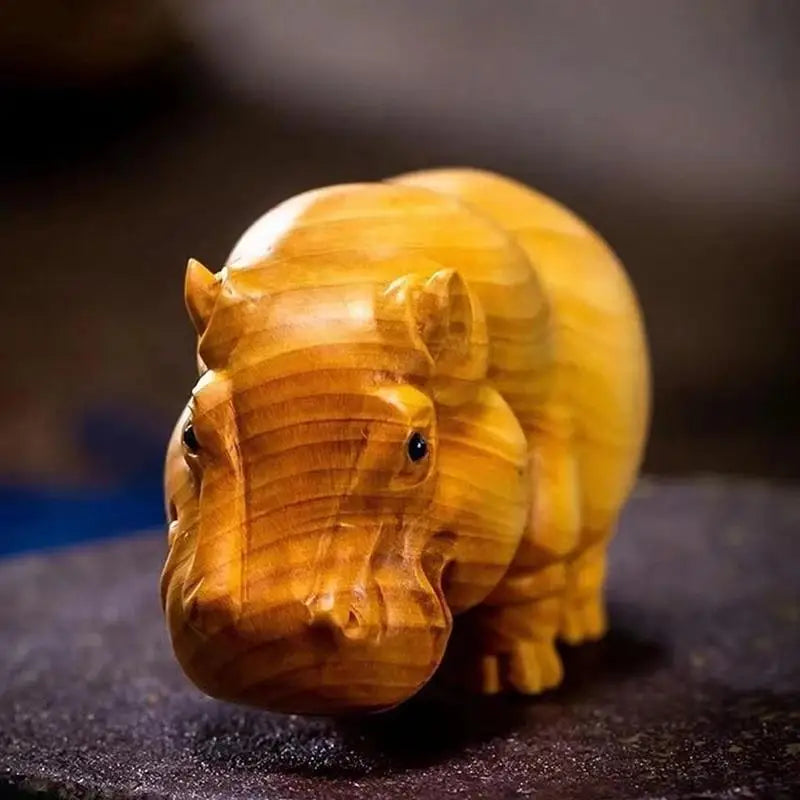 Hand-Carved Wood Animal Figurines – Rhino, Hippo & Elephant
