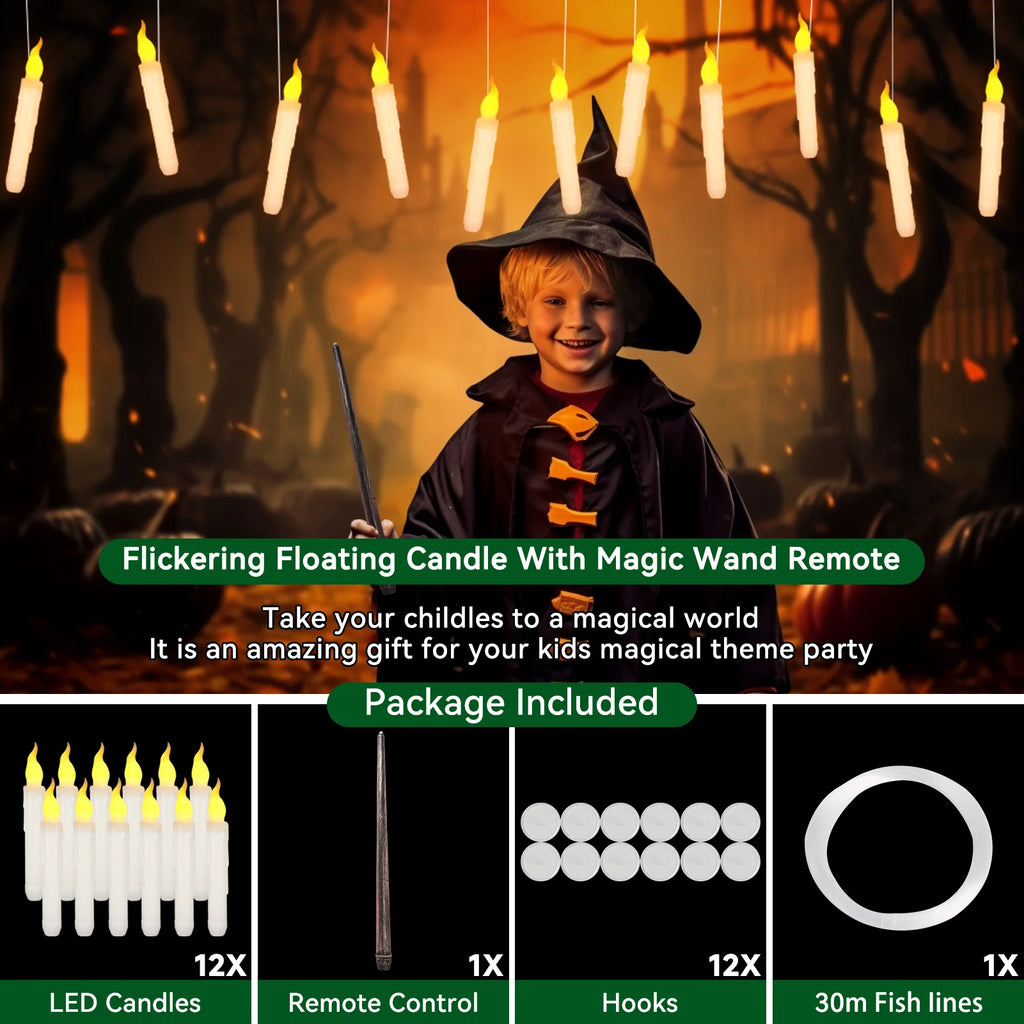 Floating Flameless LED Taper Candles with Magic Wand Remote