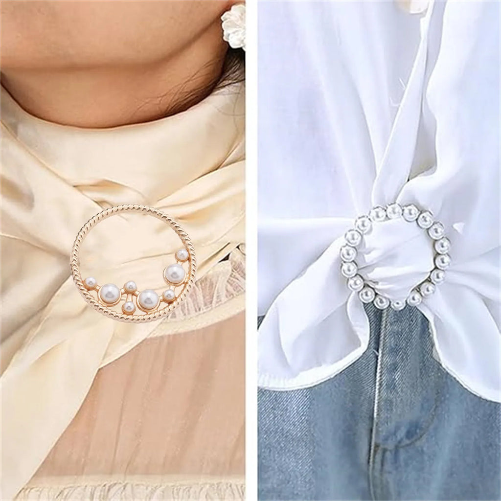 Crystal Pearl Metal Scarf Ring Clip & Shirt Knotted Buckle