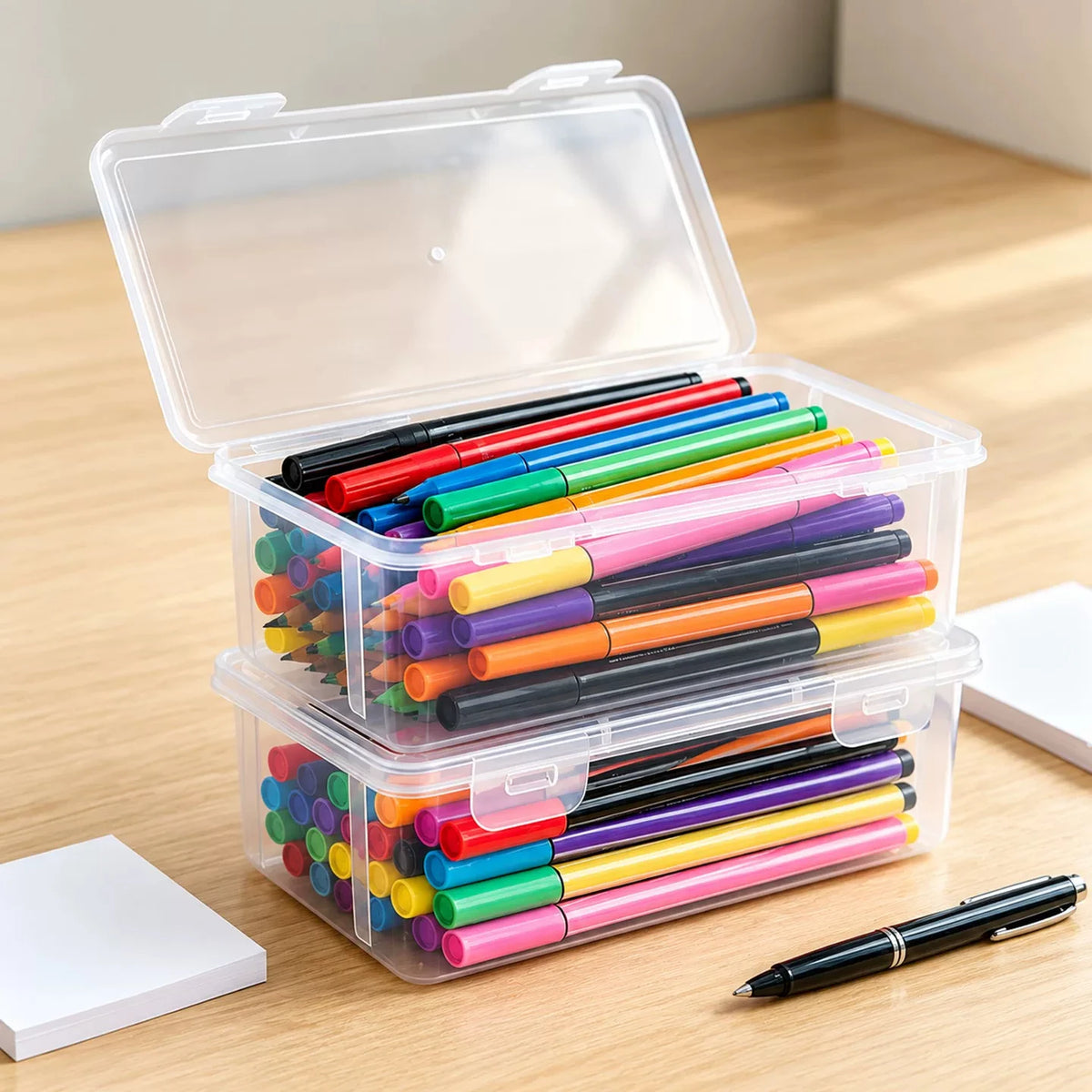 Clear Plastic Pencil Box With Latch – Large Capacity Organizer