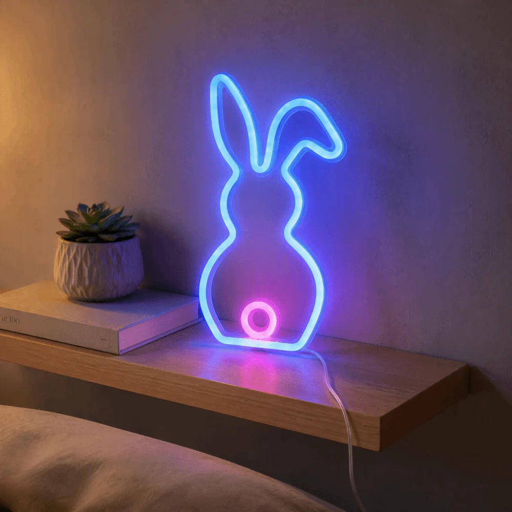 LED Bunny Neon Sign USB Battery Powered Wall Decor Light