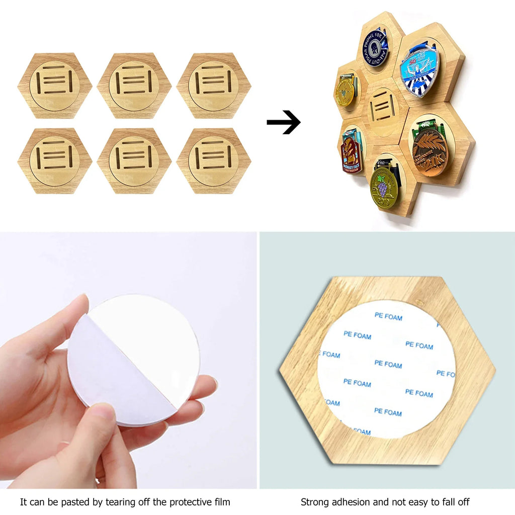 Hexagonal Wooden Medal Display Stand – Honeycomb Wall Hanger