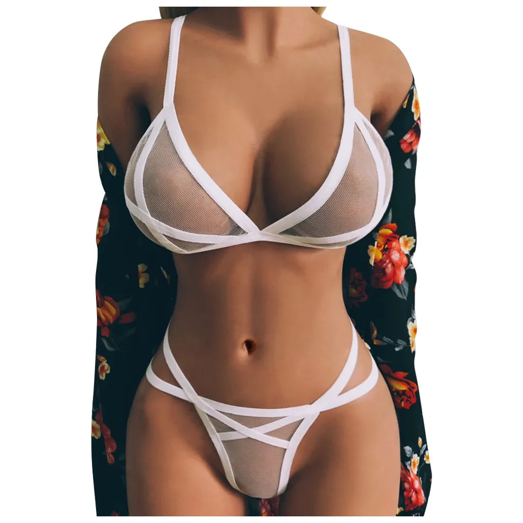 Women's Mesh Corset Bra & Panty Lingerie Set | Sheer Babydoll