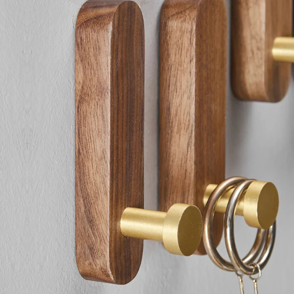 Self-Adhesive Walnut Wood Wall Hook – No-Drill Coat & Towel Hanger