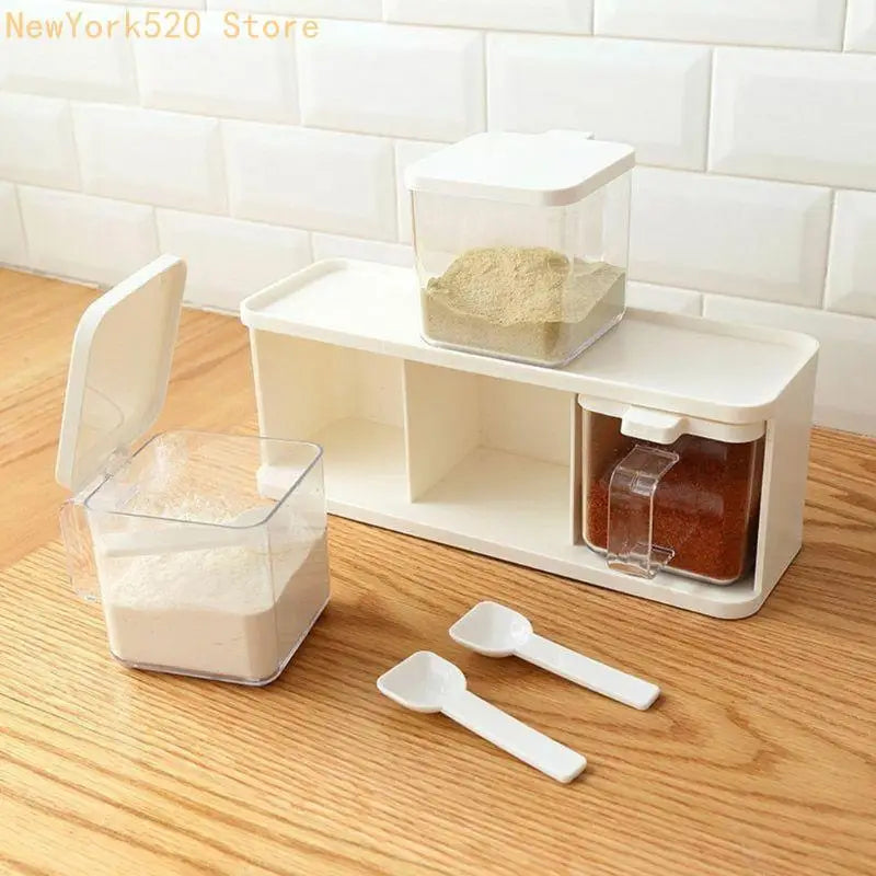 Transparent 3-Compartment Seasoning Box | Stackable Spice Storage