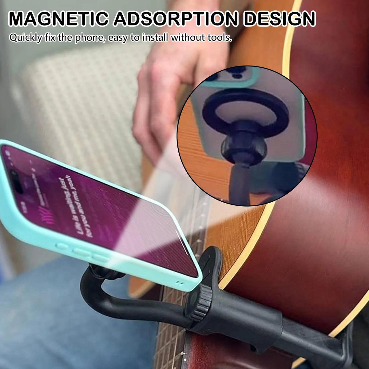 Magnetic Guitar & Ukulele Phone Holder | Adjustable Mount