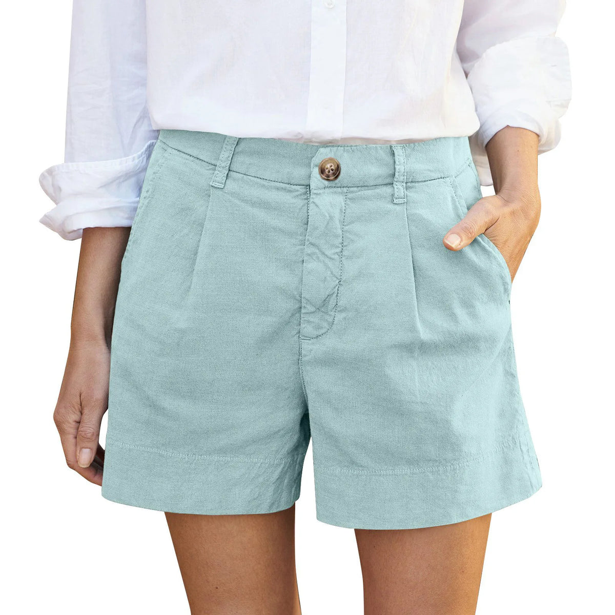 Women's Linen Shorts High Waist Wide Leg Beach Shorts & Pockets
